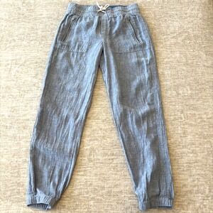 Athleta Cabo Linen Joggers Womens 4 Blue High Rise Pull On Chambray Travel Beach